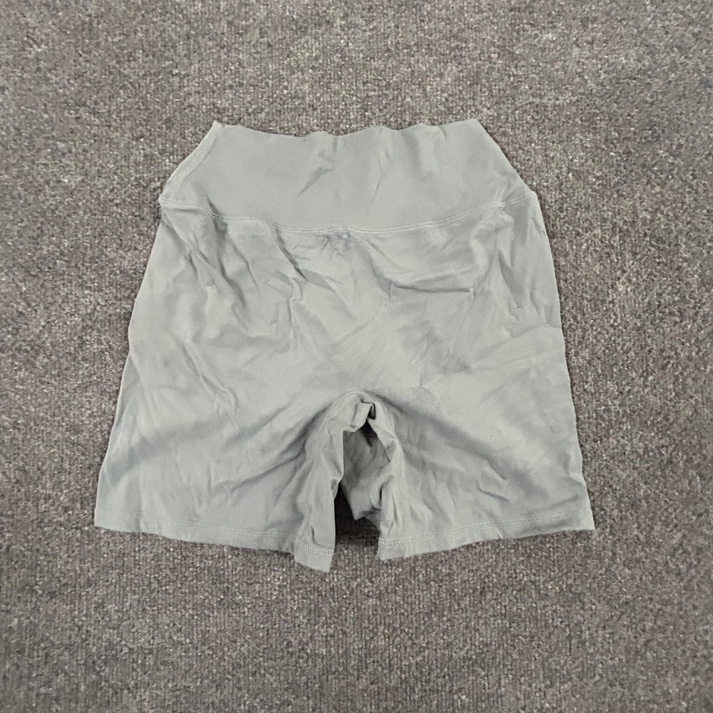 Alphalete Shorts Womens Size XS Sage Green High Waist Biker Athletic Gym Stains